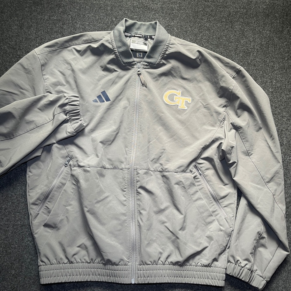 Adidas Georgia Tech Jacket Mens M Grey Excellent Sideline Bomber Windbreaker - Picture 2 of 10